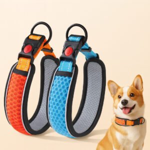 Big Dog Collar with Reflective Strips – Honeycomb Mesh, Adjustable & Comfortable